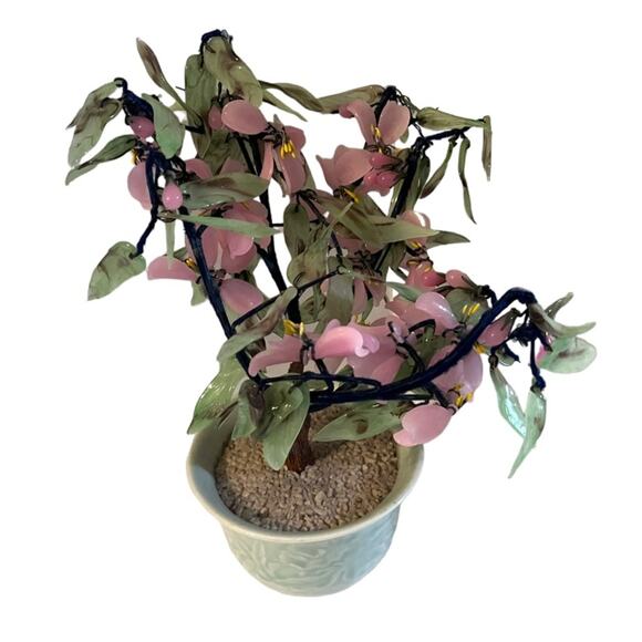 Vintage Pink Floral Bonsai Tree in Celadon Green Planter Pot - Picture 2 of 8